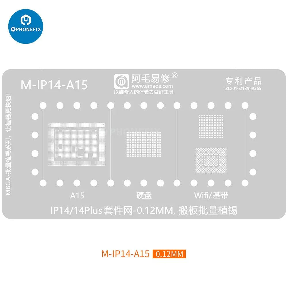 PHONEFIX MBGA-IP 26-in-1 BGA Reballing Stencil platform for iPhone 7 to 15 Pro Max repair and reballing processes.