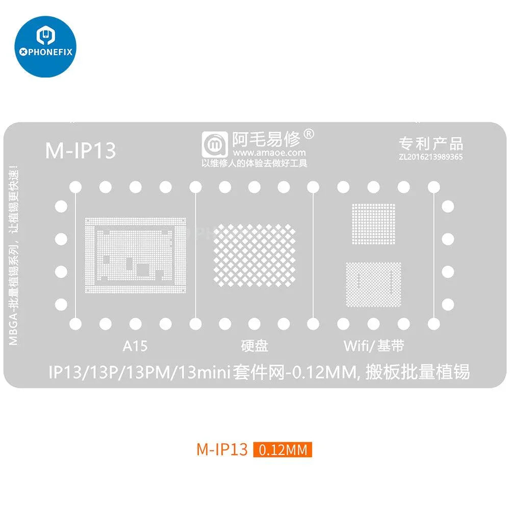 Phonefix MBGA-IP 26-in-1 BGA reballing stencil platform for iPhone 7 to 15 Pro Max, used for precise BGA reballing repairs.
