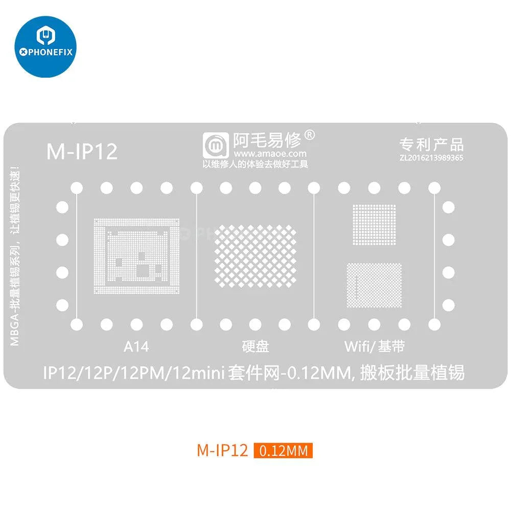 Phonefix Mbga-IP 26-in-1 BGA Reballing Stencil platform for iPhone 7 to 15 Pro Max, used for precise BGA reballing repairs.