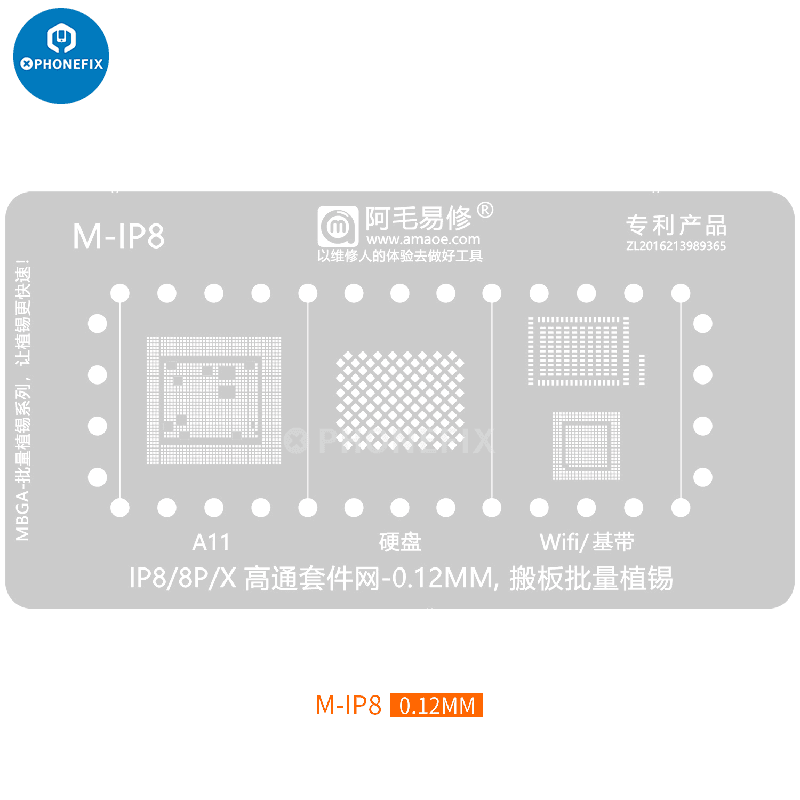 PHONEFIX MBGA-IP 26-in-1 BGA reballing stencil platform for iPhone 7 to 15 Pro Max, used for precise reballing repair.