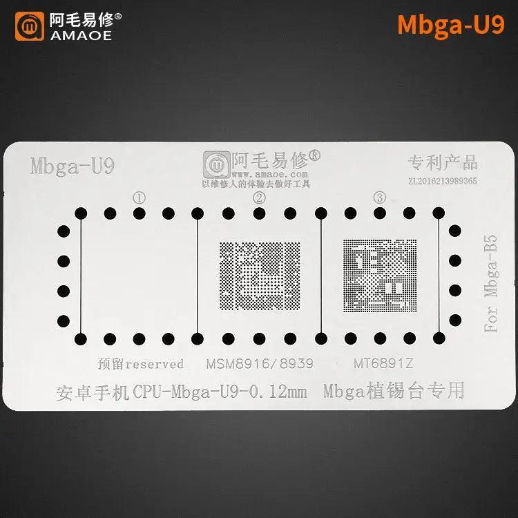 Amaoe BGA Reballing Stencil Template for CPU MBGA by PHONEFIX, used for precise reballing of BGA chips on smartphones.