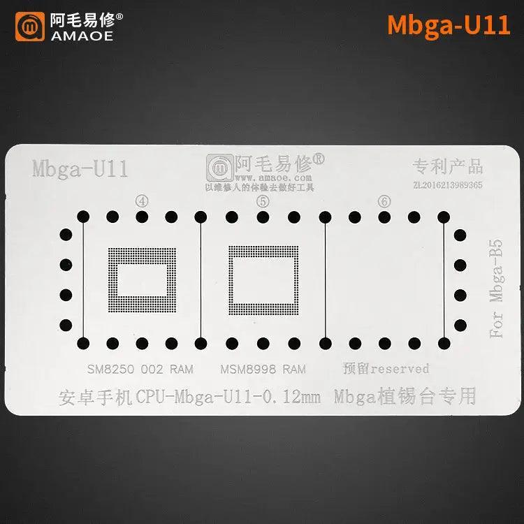 Amaoe BGA reballing stencil template for CPU and MBGA chips, used for professional reballing repair by PHONEFIX