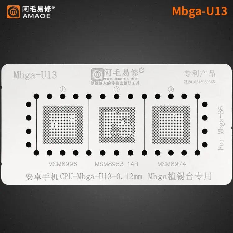 Amaoe BGA Reballing Stencil Template for CPU MBGA chips, used for reballing and repair, by PHONEFIX.