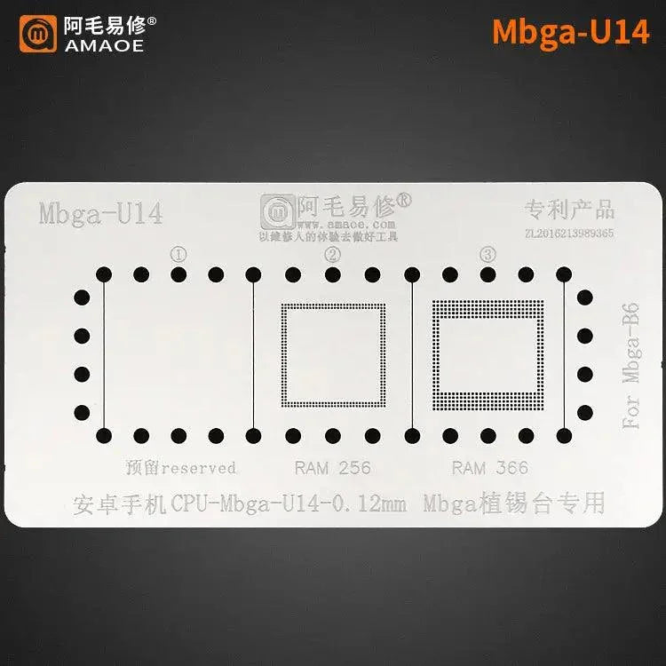 Amaoe BGA Reballing Stencil Template for CPU and MBGA chips, used for reballing and repair, by PHONEFIX.