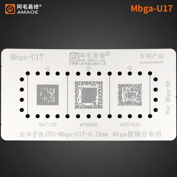 Amaoe BGA Reballing Stencil Template for CPU MBGA chips, used for reballing phone circuit boards, by PHONEFIX.