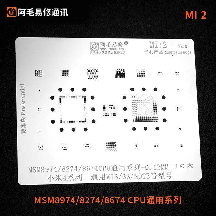 Universal Amaoe CPU BGA Reballing Stencil for Xiaomo Redmi repair by PHONEFIX, used for precise BGA reballing and CPU repair.