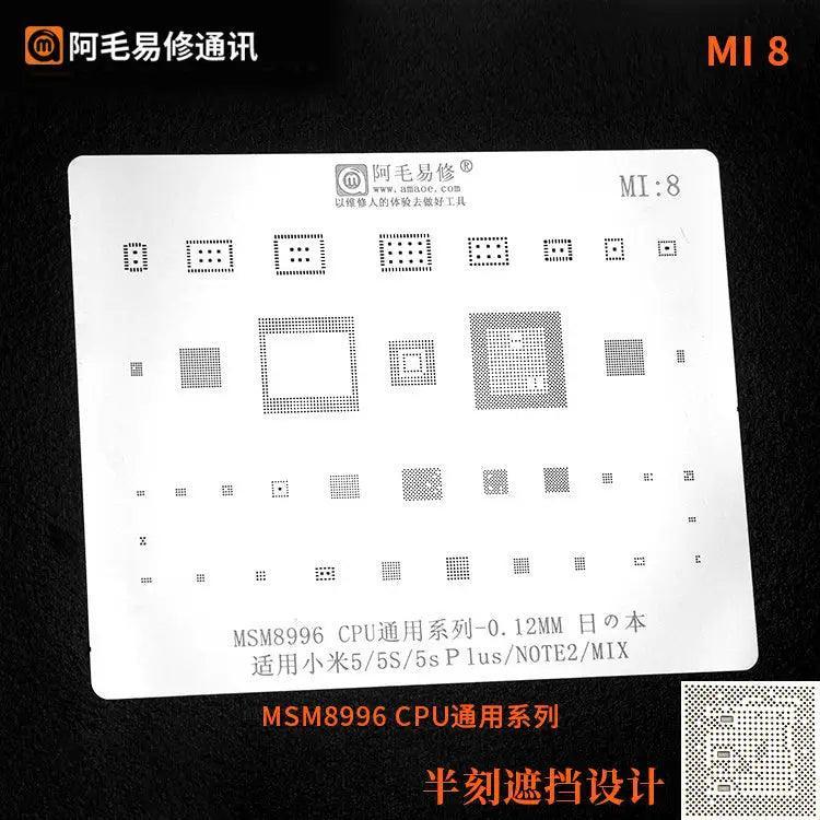 Universal Amaoe CPU BGA Reballing Stencil for Xiaomi Redmi repair by PHONEFIX, used for precise BGA reballing and rework.