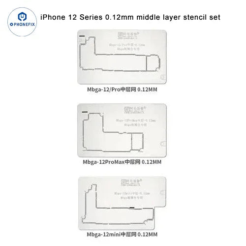 PHONEFIX AMAOE iPhone 12-17 Pro Max BGA reballing stencil with steel mesh middle layer for precise positioning and rework.