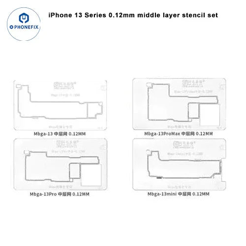 Steel mesh positioning mold for iPhone 12-17 Pro Max BGA reballing stencil by PHONEFIX, used for precise chip reballing.