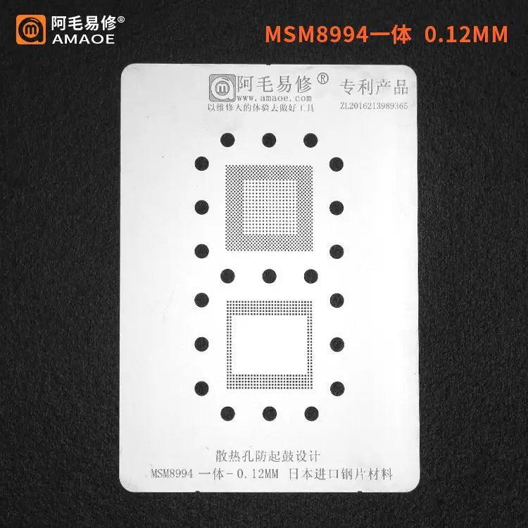 Amaoe BGA stencil for Qualcomm CPU reballing, PHONEFIX brand, used for precise soldering and reworking of mobile device chips.