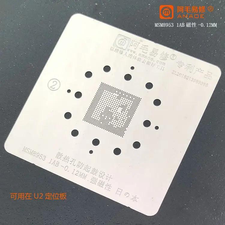 Amaoe BGA stencil for Qualcomm CPU reballing, PHONEFIX brand, precision template for reworking Qualcomm chip BGA packages.