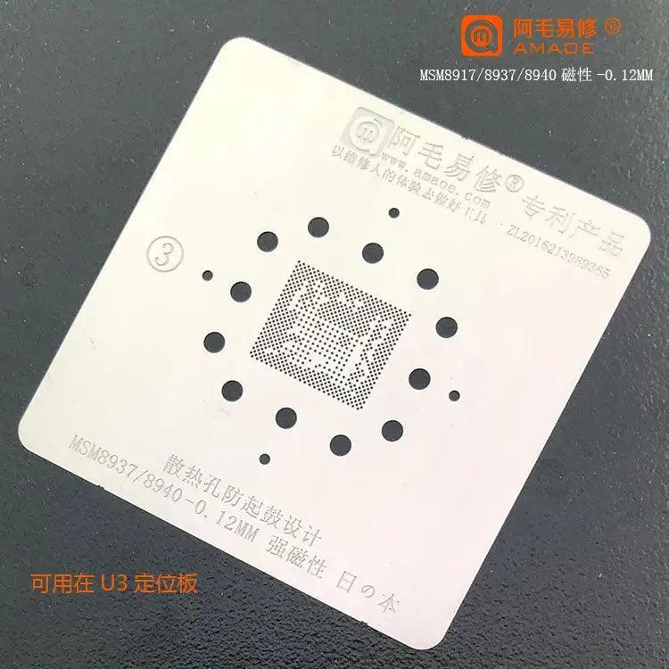 Amaoe BGA stencil for Qualcomm CPU reballing template by PHONEFIX, used for precise BGA rework and repair of mobile devices.