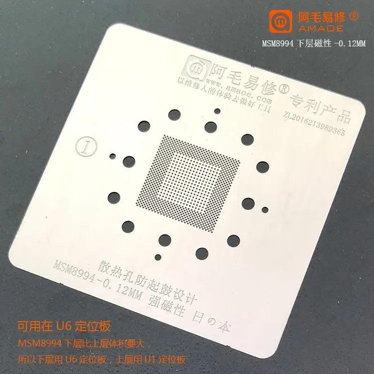 Amaoe BGA stencil for Qualcomm CPU reballing, PHONEFIX brand, used for precise reballing and rework of Qualcomm chips.