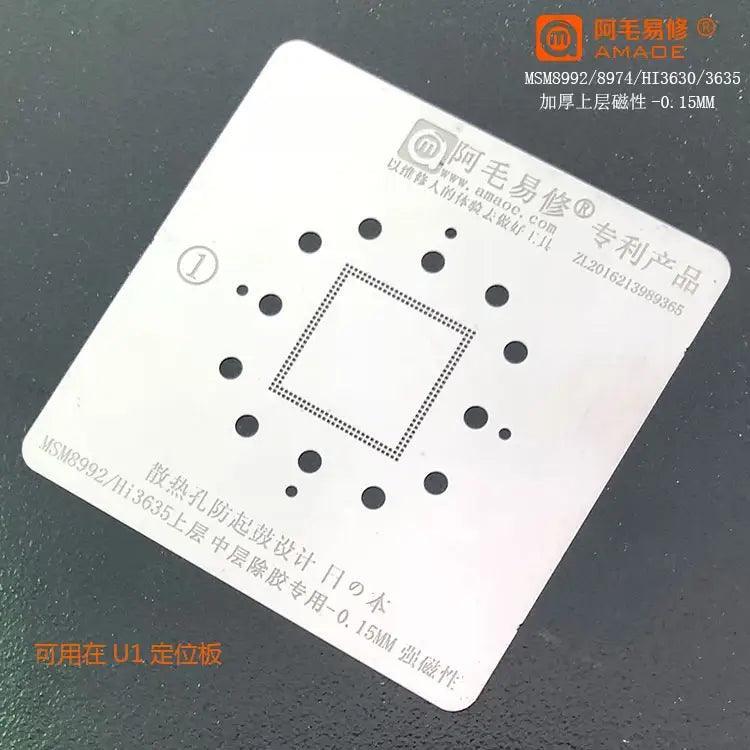 Amaoe BGA stencil for Qualcomm CPU reballing by PHONEFIX, precision template for reworking Qualcomm chip BGA packages.