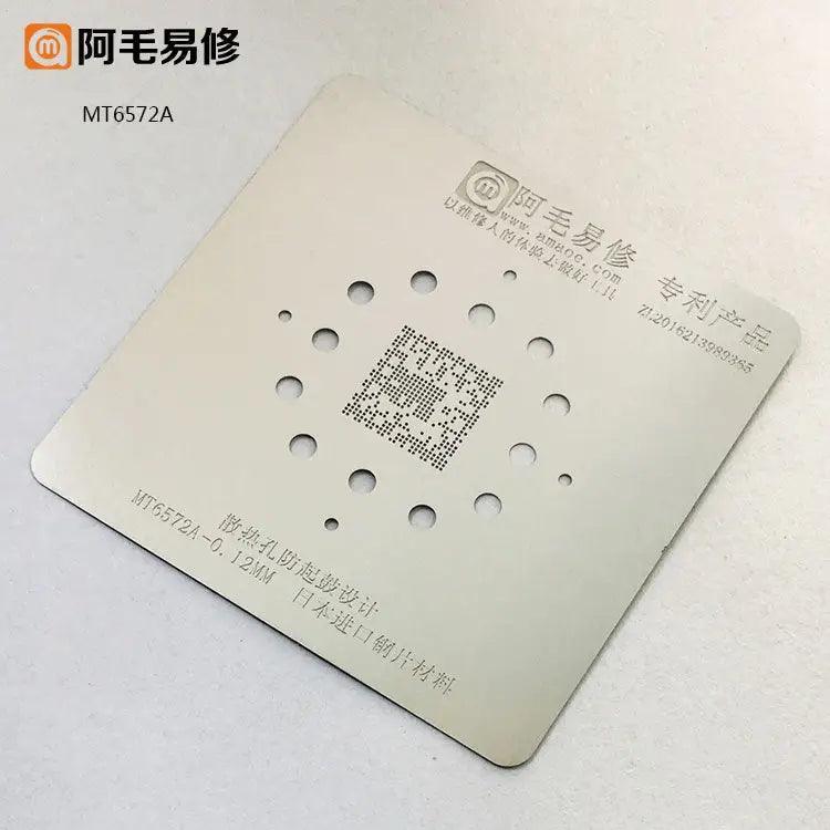 Amaoe BGA reballing stencil template for MTK CPU and RAM repair, designed for precise reballing in mobile device maintenance.