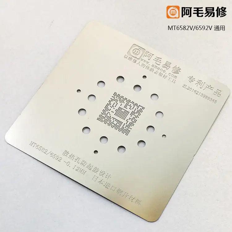 Amaoe BGA reballing stencil template for MTK CPU and RAM repair, designed by PHONEFIX for precise reballing of mobile components.