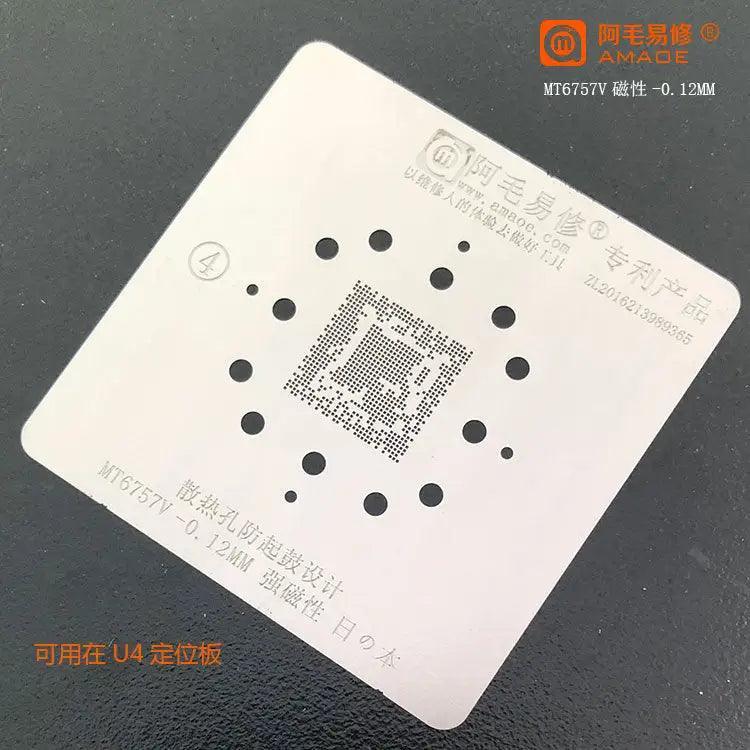 Amaoe BGA reballing stencil template for MTK CPU and RAM, used for mobile phone repair, by PHONEFIX.