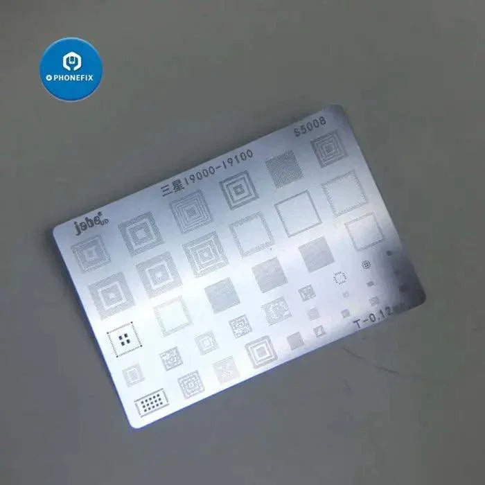 Steel BGA reballing stencil kit for Samsung Note S7 and S8, used for PCB soldering and reballing by PHONEFIX.