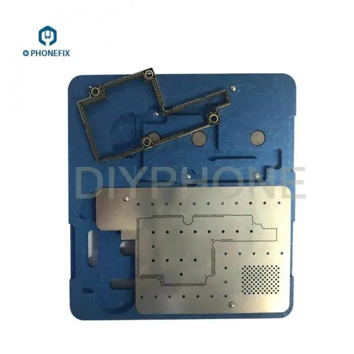 PhoneFix BGA reballing fixture middle layer frame for iPhone X PCB holder and reballing stencil, used for precise BGA rework.