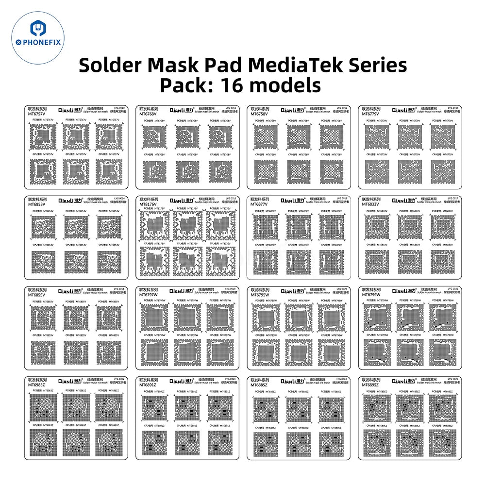 Green oil isolation net solder mask ink mesh for BGA reballing stencil, compatible with iPhone and Android devices.