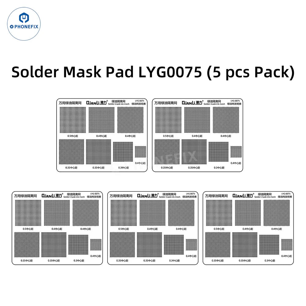 Green oil isolation net solder mask ink mesh for iPhone and Android BGA reballing stencil by PHONEFIX, used in electronics repair.