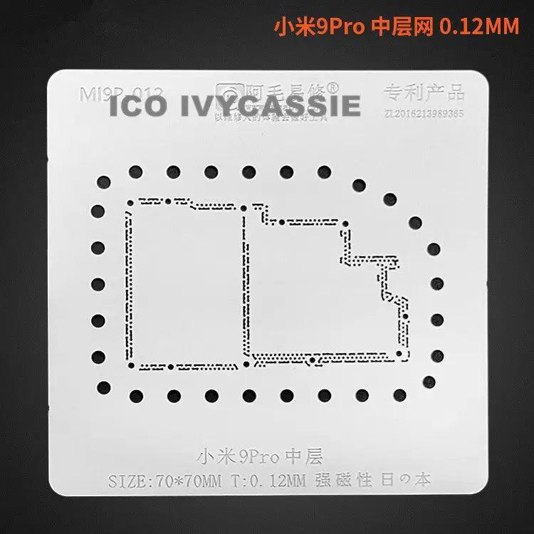 Amaoe BGA reballing stencil for Xiaomi Redmi phones, middle layer for precise reballing, branded by PHONEFIX, shown on a white background.