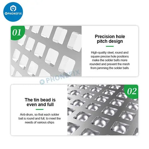 PHONEFIX RL-601T iPhone X-17 BGA reballing stencil for middle layer, used in BGA reballing and planting processes.
