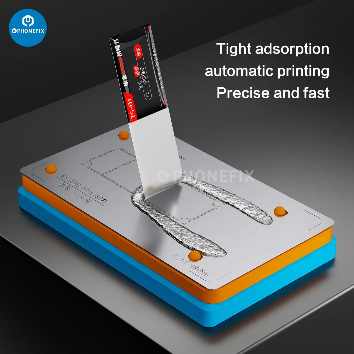 PHONEFIX BGA Reballing Stencil RL-601T for iPhone X-17, middle layer BGA reballing platform, with precise stencil design.
