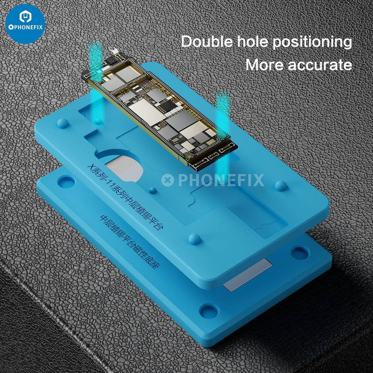 PHONEFIX RL-601T iPhone X-17 BGA Reballing Stencil platform for precise reballing and planting on iPhone X middle layer.