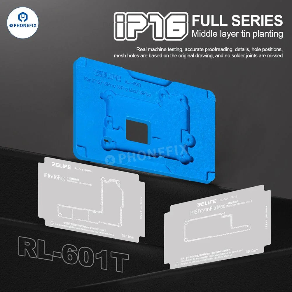 PHONEFIX RL-601T iPhone X-17 BGA Reballing Stencil for middle layer reballing and planting on BGA circuit boards.