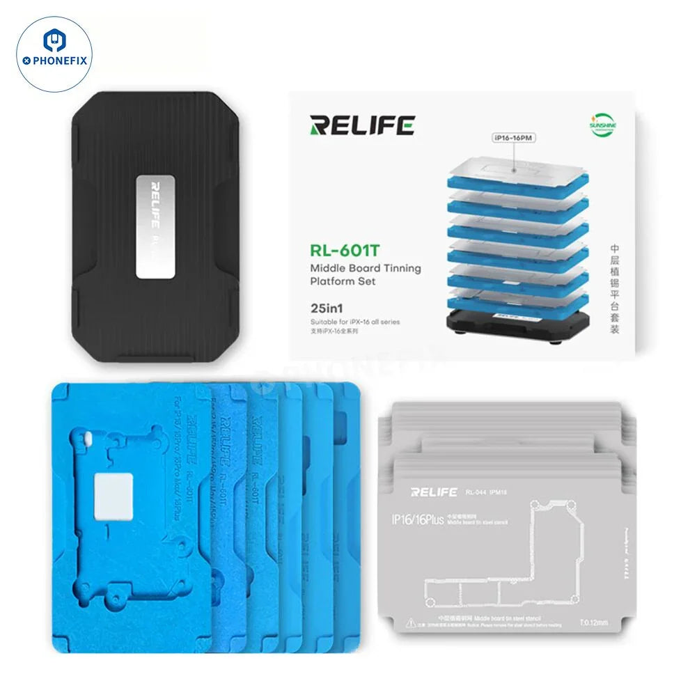 PHONEFIX RL-601T BGA Reballing Stencil for iPhone X-17, middle layer planting platform with precise design for reballing process.