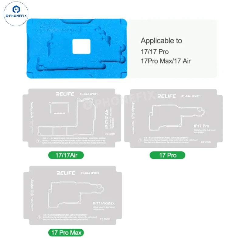 PHONEFIX RL-601T BGA Reballing Stencil for iPhone X-17, middle layer planting tin platform, used for reballing BGA chips.