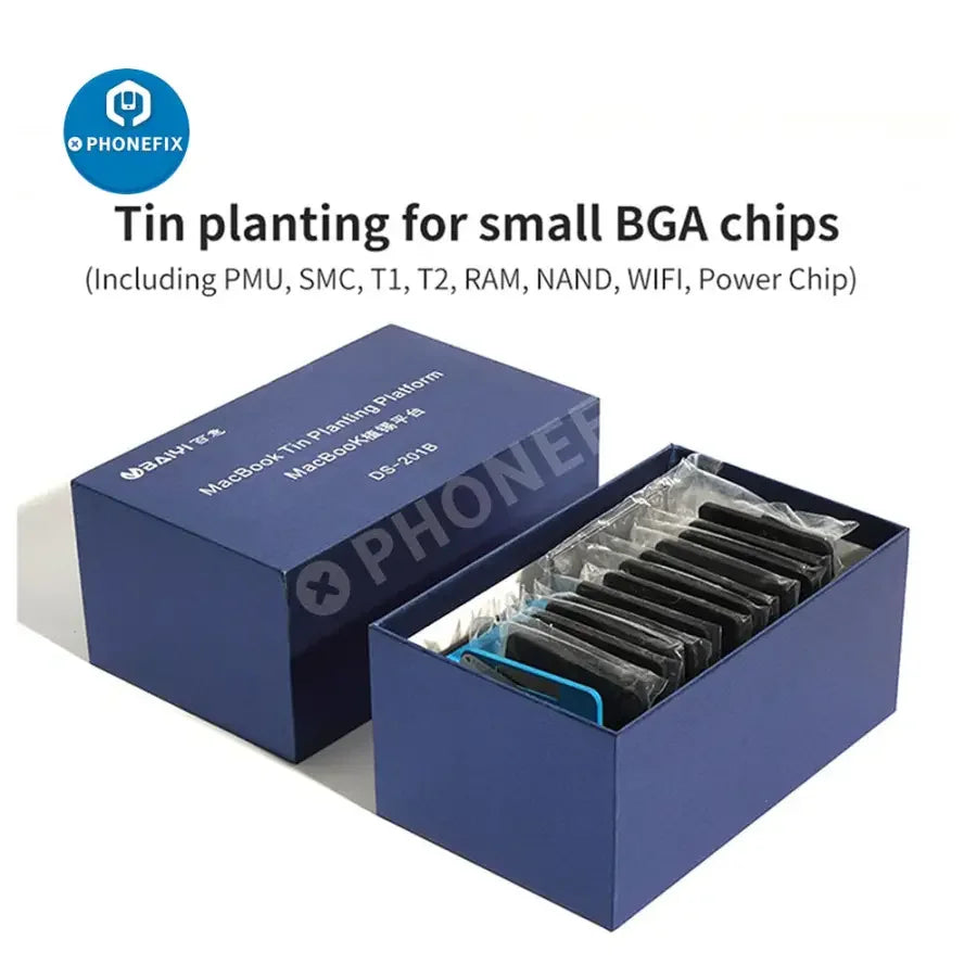 PHONEFIX Magnetic BGA Reballing Stencil for MacBook RAM NAND T1 T2 PMU WIFI, used for precise small BGA chip reballing.