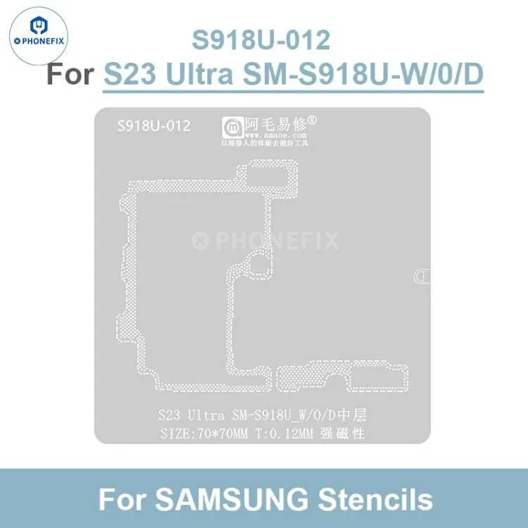 Samsung BGA reballing stencil with middle layer tin planting platform by PHONEFIX, designed for precise BGA reballing work.