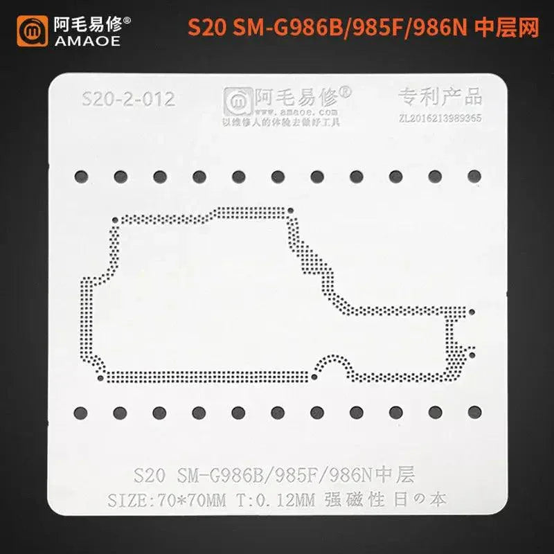 AMAOE Middle Layer BGA Reballing Stencil for Samsung S20 used for BGA reballing repair by PHONEFIX.