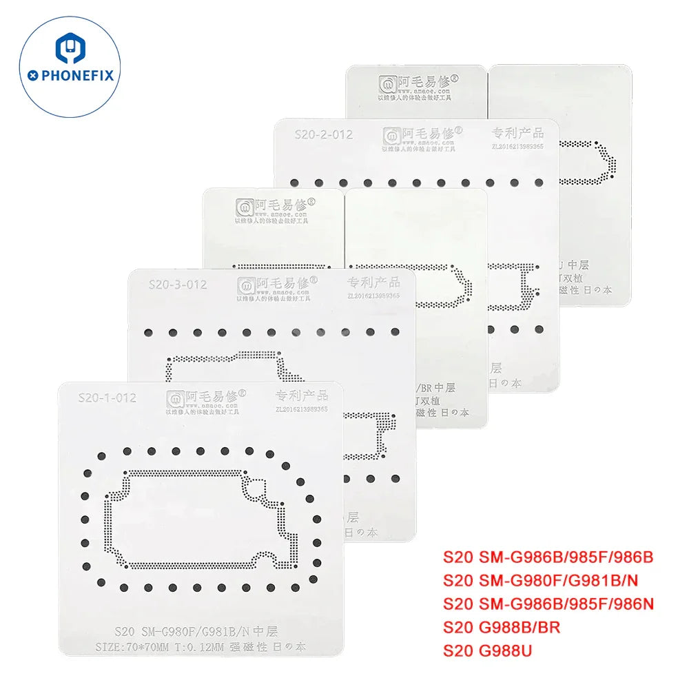PHONEFIX AMAOE BGA Reballing Stencil for Samsung middle layer, with precise openings for reballing BGA chips.