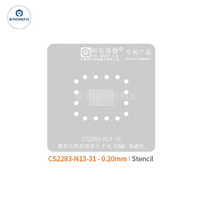SAMSUNG BGA reballing stencil by PHONEFIX, middle layer stencil for reballing process, shown with detailed holes for BGA chips.