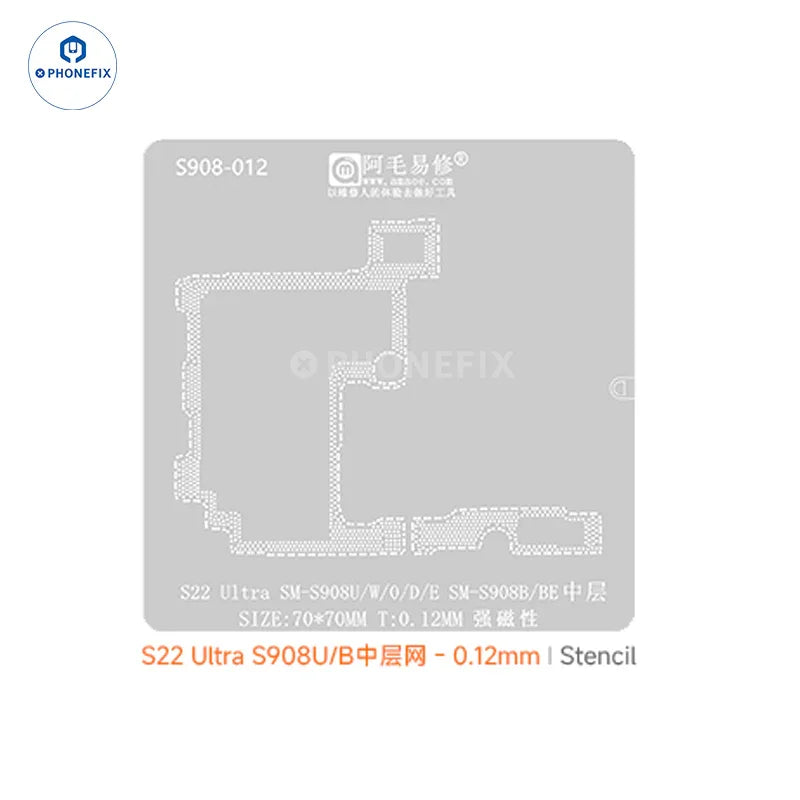 PHONEFIX AMAOE BGA Reballing Stencil for Samsung middle layer, precision tool for reballing BGA chips, shown in image 908U_B.