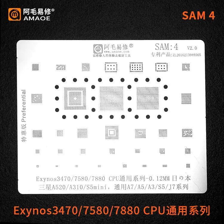 Samsung CPU BGA reballing stencil by PHONEFIX, 0.12mm universal Amaoe stencil for precise reballing work.