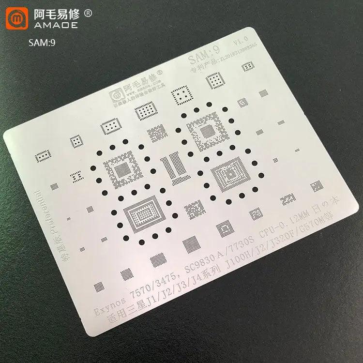 Samsung CPU BGA reballing stencil by PHONEFIX, 0.12mm Amaoe universal stencil for reballing and repair.