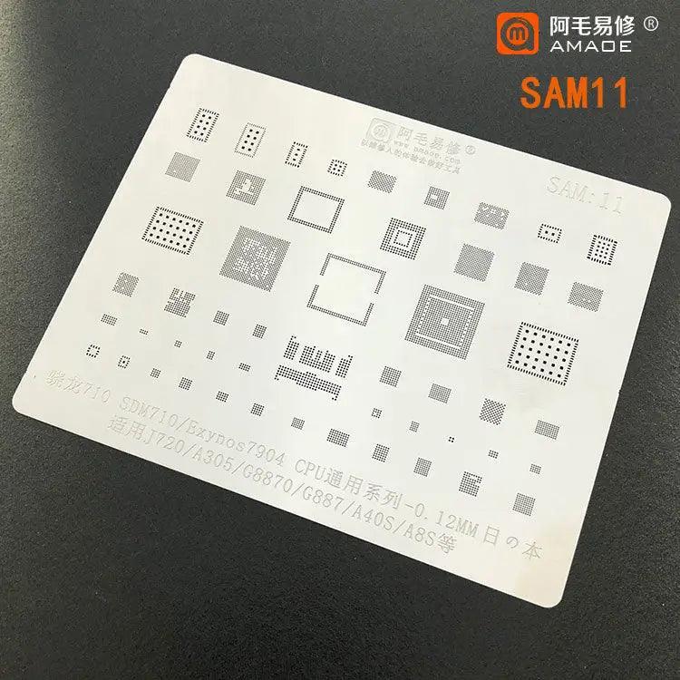 Samsung CPU BGA reballing stencil from PHONEFIX, 0.12mm universal Amaoe BGA reballing stencil for precise rework.