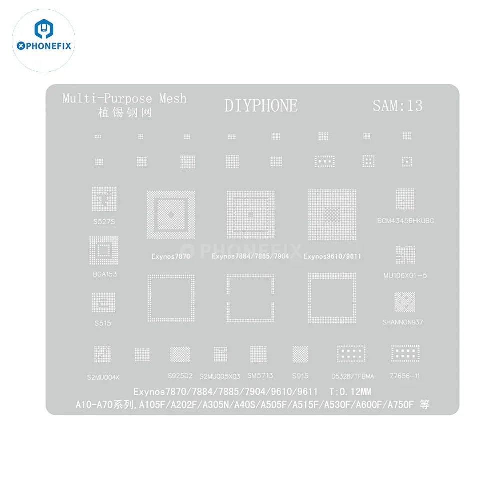Samsung BGA Reballing Stencil by PHONEFIX, 0.12mm universal Amaoe CPU reballing stencil for electronics repair.