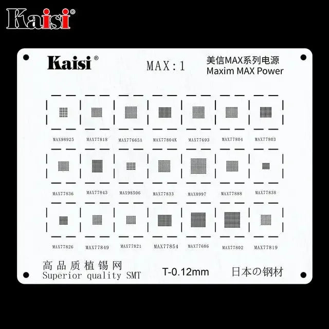 PHONEFIX BGA Reballing Stencil Kit for Samsung, Huawei, Xiaomi, Oppo, Meizu, LG phones, featuring multiple precision stencils for rework.