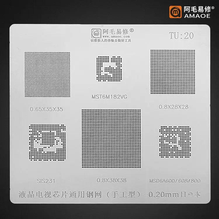 Amaoe Square Hole Solder Tin Plant Net for LCD TV CPU BGA Reballing Stencil by PHONEFIX, used for precise soldering and reballing.