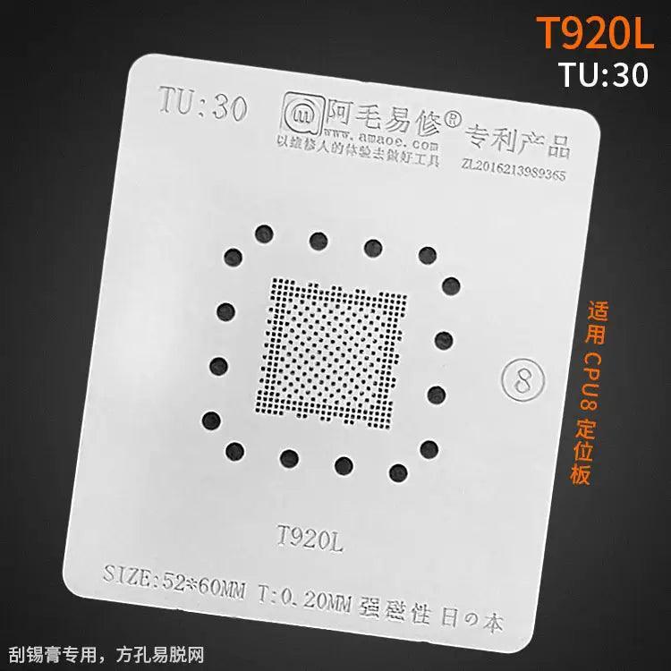 Amaoe BGA reballing stencil with square holes for LCD TV CPU soldering, designed for phone repair and reballing processes.