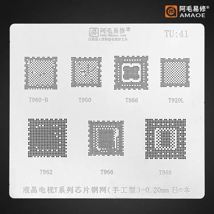 Amaoe Square Hole Solder Tin Plant Net for LCD TV CPU BGA Reballing Stencil by PHONEFIX, TU1-41 model, used for precise soldering.