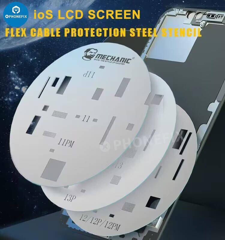PhoneFix mechanic UFO BGA reballing stencil for iPhone and Android IC chips, used for precise BGA reballing and repair.