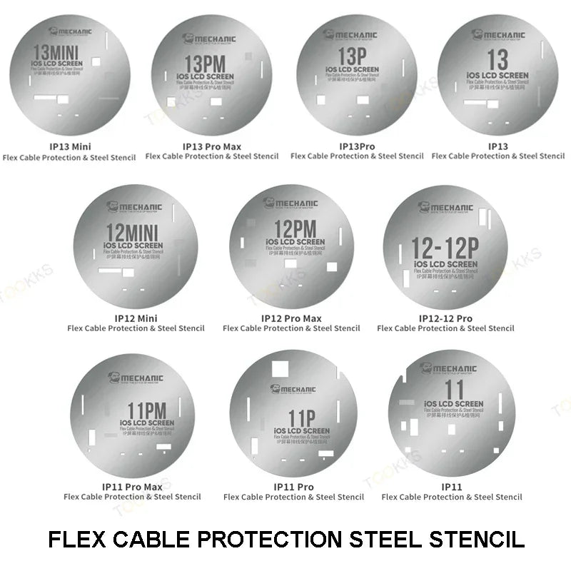 PHONEFIX mechanic UFO BGA reballing stencil for iPhone and Android IC chips, with 10-piece set for precise reballing work.