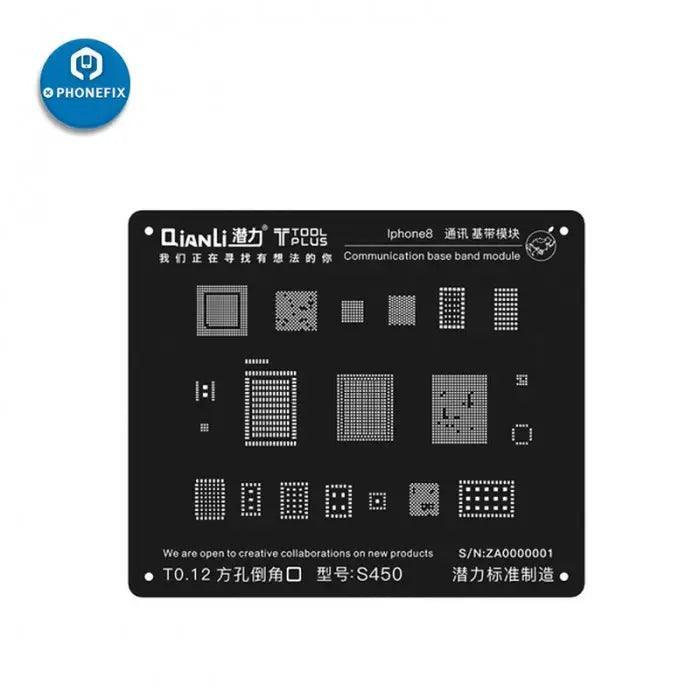 Pochoir de reballage BGA 3D Qianli iBlack pour iPhone 5S, 6, 6S, 7, 8 et X, utilisé pour une réparation précise par reballage BGA.