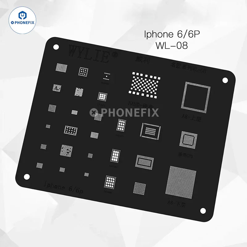 PhoneFix WYLIE WL-15 LCD IC BGA Reballing Stencil for iPhone 6S to 12 Pro Max, white, precise reballing tool for electronics repair